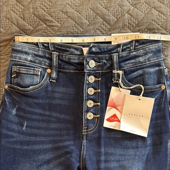 NWT KanCan Women's High Rise Bellbottom Flare Jeans in Dark Blue - Picture 7 of 12